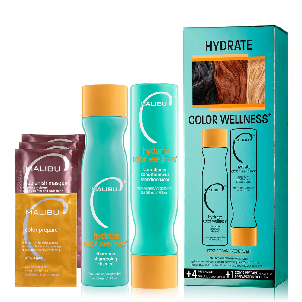 Color Wellness Hydrate hair care products with packaging.